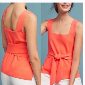 Anthropologie Coral Knit Square Neck Tie Front Harloe Tank